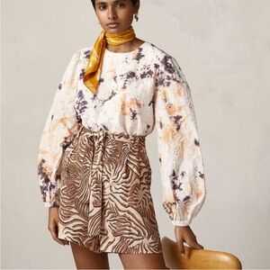 Scotch & Soda • 100% Linen Brown Zebra Print High Rise Shorts Sz L Maison Scotch